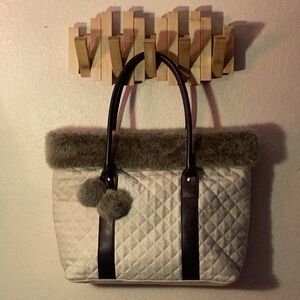 Bath and Body Works faux fur tote bag 17x 14 in roughly. Quilted sweater materi